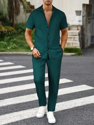 Men’s Textured Short Sleeve & Long Pants Set