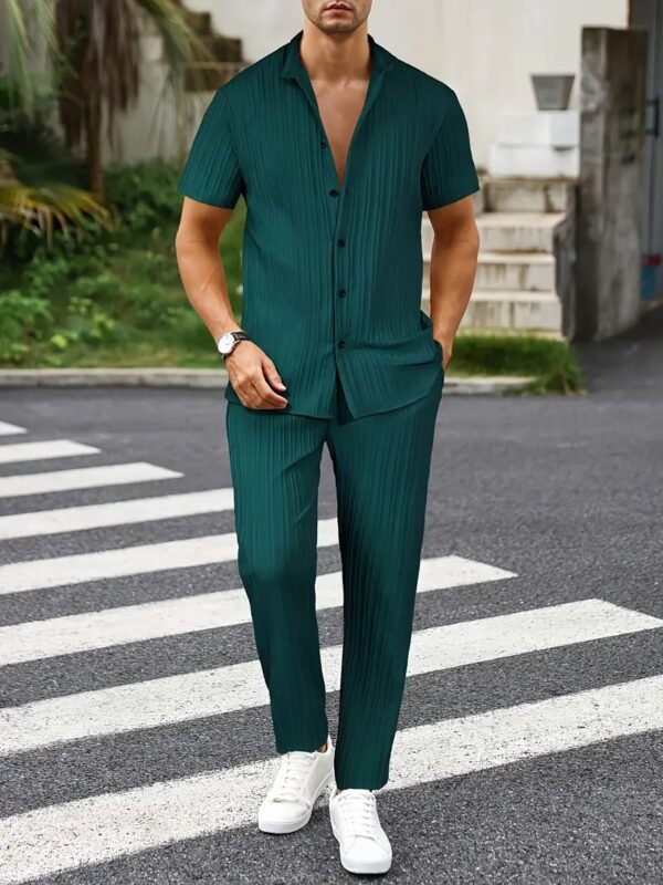 Men’s Textured Short Sleeve & Long Pants Set
