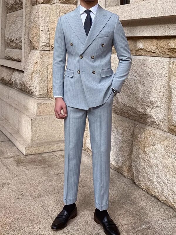 Men’s Light Gray Double-Breasted Suit